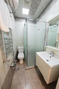 a bathroom with a shower and a toilet and a sink at Zimmer Boutique Hotel in Baku