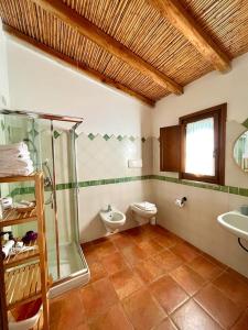 La salle de bains est pourvue d'une douche, de toilettes et d'un lavabo. dans l'établissement Agriturismo Li Scopi, à San Teodoro