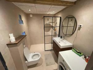 uma casa de banho com um WC e um lavatório em Byhus-lejlighed med sjæl og privat gårdhave em Hurup