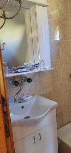 a bathroom with a white sink and a mirror at Koliba Kika in Bajina Bašta