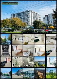 een collage van foto's van een stad met een gebouw bij Rent Apartament 2 camere Chirie in Chişinău