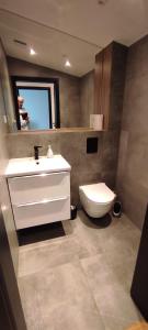 a bathroom with a white sink and a toilet at Seepark 13a in Goch