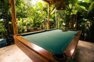 uma mesa de bilhar em cima de uma mesa em Cabinas Playa Surf Hostel em Santa Teresa