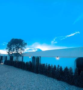 ein Gebäude mit einem Baum in der Nacht davor in der Unterkunft La Montagne Doi Chang in Ban Huai Khai