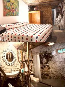 Zimmer mit einem Bett und einem Waschbecken. in der Unterkunft Banahaw Circle Nature Retreat 