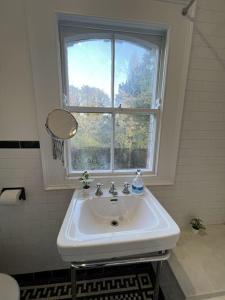 a bathroom with a sink and a window at Tranquil Retreat in Historic Chapelizod in Dublin