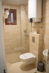 a bathroom with a toilet and a glass shower at Motel Zeta Lux in Mitrovići