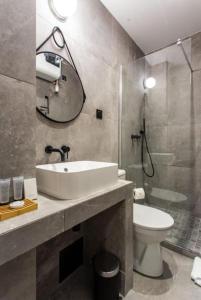a bathroom with a sink and a toilet and a mirror at St Germain-Bon Marché - cosy n°2 in Paris