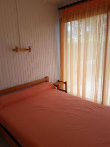 Schlafzimmer mit einem Bett und einem großen Fenster in der Unterkunft Arbousiers in Morcenx