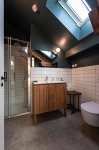 Hôtel du DOMAINE SAINT LOUP : حمام مع حوض ودش ومرحاض