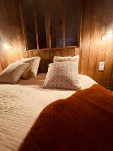 a bedroom with a bed with pillows on it at LA CABANE AFFRANCHIE in Moussy