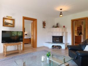 Televiisor ja/või meelelahutuskeskus majutusasutuses Ferienwohnungen Bachkristall & Inseltraum im Jagdhof