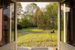 a view from a window of a yard at De Lindenhoeve in Valthe