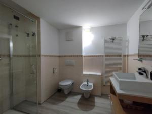 ein Bad mit einem WC, einer Dusche und einem Waschbecken in der Unterkunft Mantellini 2A in Domodossola