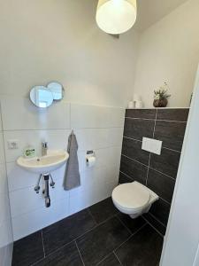 uma casa de banho com um WC e um lavatório em Wohnung in Gunskirchen / Wels em Gunskirchen