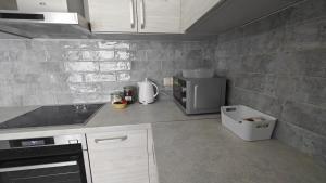 a kitchen with a sink and a microwave at Kavoliuko 14 in Vilnius