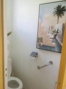 een badkamer met een toilet en een foto aan de muur bij Gite turon in Saint-Sever