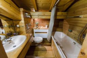 a bathroom with a toilet and a sink and a tub at Joli Chalet Savoyard in Val-d'Isère