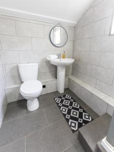 a bathroom with a toilet and a sink at Tettenhall Lodge Studio in Wolverhampton