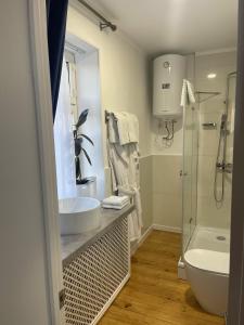 a bathroom with a sink and a shower at Family Guest House & Hostel in Bishkek