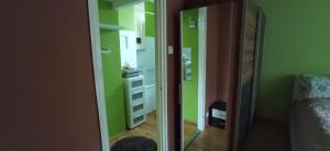 - un miroir dans une chambre avec des murs verts dans l'établissement Cirilla Home, à Szombathely