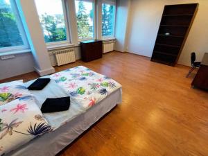 - une chambre avec un lit dans un dortoir doté de parquet dans l'établissement Fantastic ZG - S4 Pokój 204, à Zielona Góra