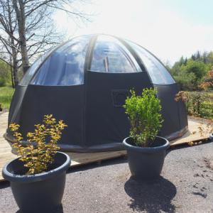 twee planten in potten voor een koepeltent bij Bulle nuage - Etat Nature in Magnières