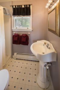 baño con lavabo y aseo y ventana en Snowvillage Inn, en Eaton Center