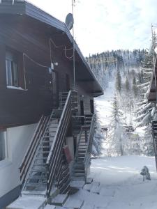 un lodge de ski avec des escaliers menant à une piste de ski dans l'établissement Apartmani Nina Košuta, à Jahorina