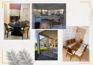 a collage of pictures of a kitchen and a dining room at Hostel Recanto Peruíbe in Peruíbe