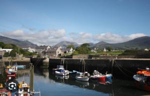 a group of boats are docked in a harbor at 15 Waterwheel Wharf, Annalong in Newry