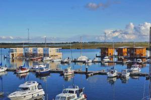 a bunch of boats are docked in a harbor at FLOATING HOUSES - "schwimmende Ferienhäuser" - Haus 1 in Kröslin
