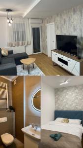 a collage of three pictures of a room at Apartment Romano Banja Luka in Banja Luka
