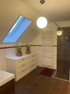 a bathroom with a skylight and a shower at Casa Anna in Villach