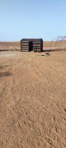 een gebouw in de woestijn met voetafdrukken in het zand bij Bivouac Les Nomades & Foum zguid to chegaga tours in Foum Zguid
