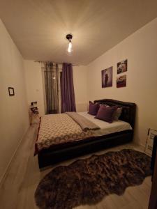 um quarto com uma cama grande e um tapete em Book home em Vršac