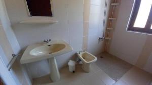 a bathroom with a sink and a toilet at Au bénédit ii in Vielle-Saint-Girons