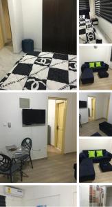 a collage of four pictures of a room with a bed at Lovely 1-bedroom rental unit for short stays. in Tema