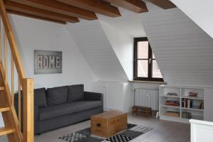 ein Wohnzimmer mit einem Sofa und einem Fenster in der Unterkunft Ferienwohnung 2 ANNA IFF in Würzburg