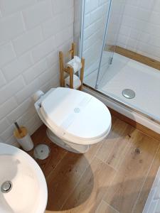 een badkamer met een toilet en een douche bij La Casa di Niky in Bracciano