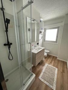 a bathroom with a shower and a sink at Penelope Home by Casa e Lode in Passo del Tonale +9 photos