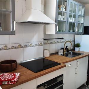 uma cozinha com um lavatório e um fogão em CANDELARIA SOL Y MAR em Candelaria
