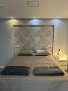1 cama grande con 2 almohadas encima en Apartamento em águas claras en Águas Claras