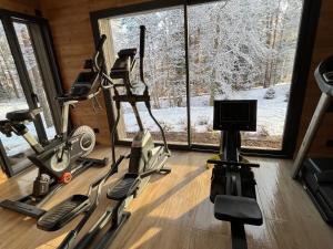 Posilňovňa alebo fitness centrum v ubytovaní Lodge avec bain à remous privatif, proche du golf et piscine réservée - Confort et activités garanties - FR-1-582-373