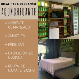 a collage of pictures of a room with a bed at Paraíso das Tartarugas in Bombinhas