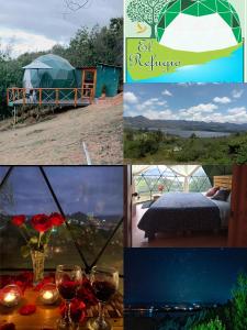 a collage of photos with a tent and a room at Glamping El Refugio in Guatavita