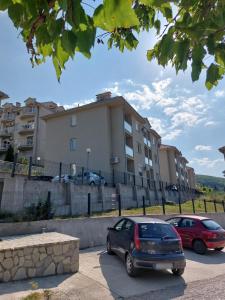 two cars parked in front of a building at Apartment Vojinović in Soko Banja