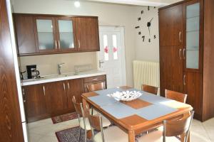 a kitchen with a table with chairs and a sink at Specious Flat House in Tríkala