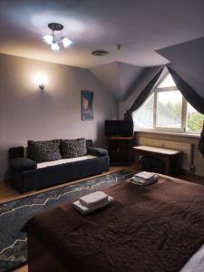 - un salon avec un lit et un canapé dans l'établissement Hotel Delfin, à Moukatcheve