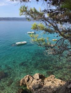 zwei Boote in einem großen Wasserkörper in der Unterkunft Hostel Dalmatia in Marusici 